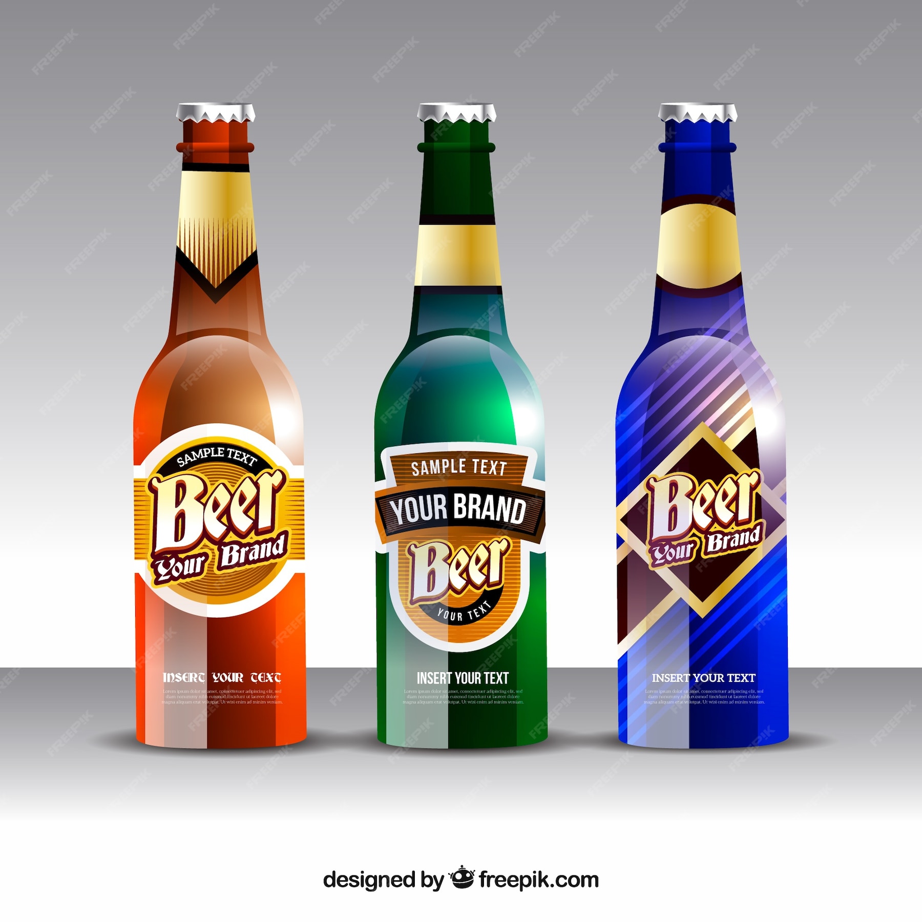 Free Vector | Realistic beer bottle collection with label