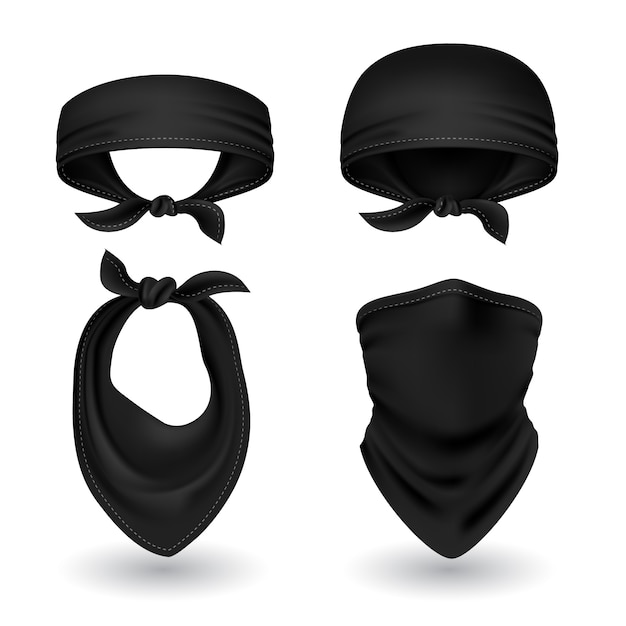 Realistic black bandana set | Premium Vector