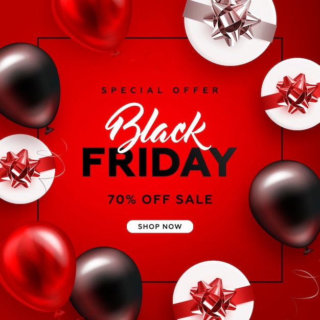 Premium Vector | Realistic black friday square banner with presents and ...