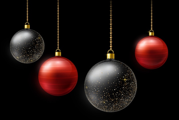 Premium Vector | Realistic black and red christmas balls hanging on ...