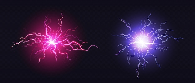 Realistic Blue And Pink Lightning Balls Free Vectors