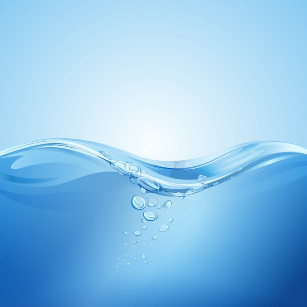 Realistic blue wavy water with air bubbles Premium Vector