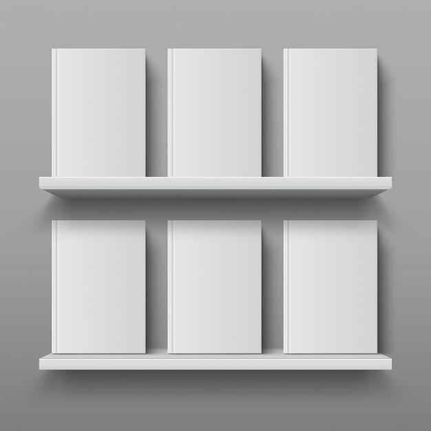 Download Realistic bookshelf with books. library shelf mockup, modern office bookcase, plywood wall shelf ...