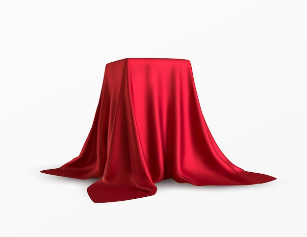 Realistic Box Covered With Red Silk Cloth Premium Vector