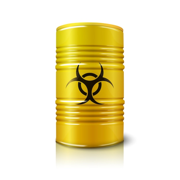 Premium Vector | Realistic bright yellow big barrel with biohazard sign ...