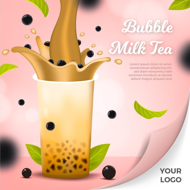 Premium Vector | Realistic bubble tea ad