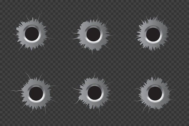 Premium Vector | Realistic bullet holes set isolated on transparent