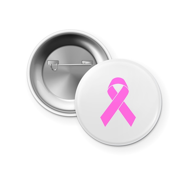 Realistic Button Badge Front And Back View With Pink Ribbon Image Symbol Of Breast Cancer Awareness Closeup Isolated Design Template Premium Vector,Top Manish Malhotra Designs Sketches
