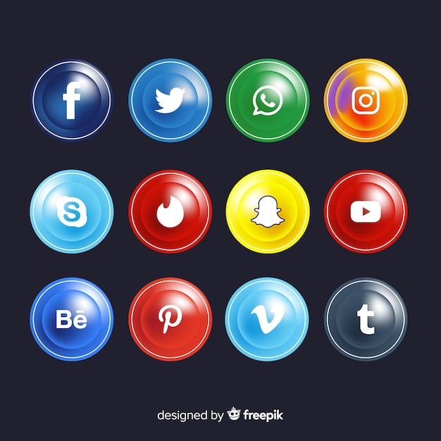 Free Vector | Realistic buttons with social media logo collection