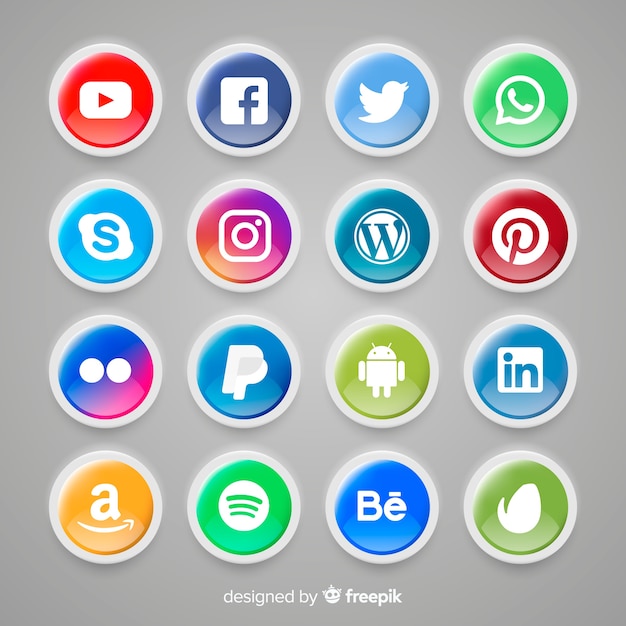 Realistic buttons with social media logo collection Free Vector