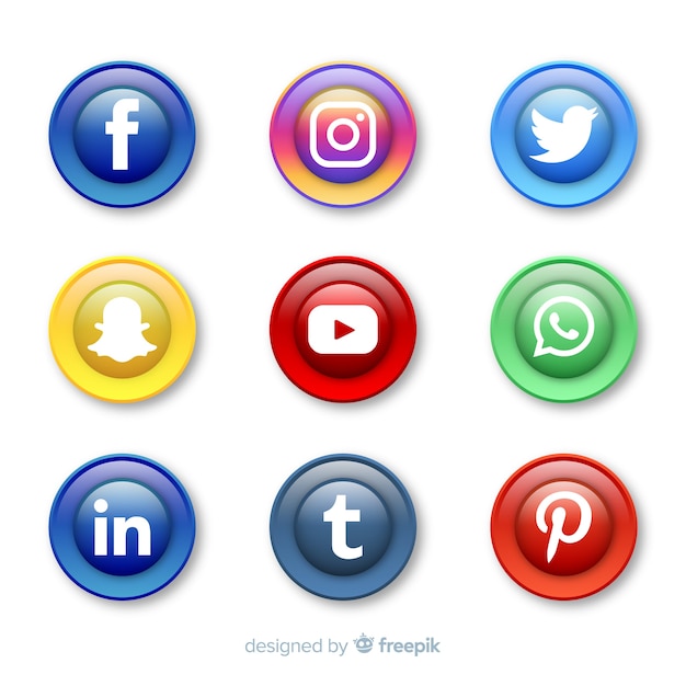 Premium Vector | Realistic buttons with social media logo collection