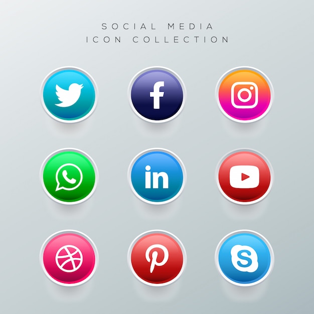 Premium Vector | Realistic buttons with social media logo collection