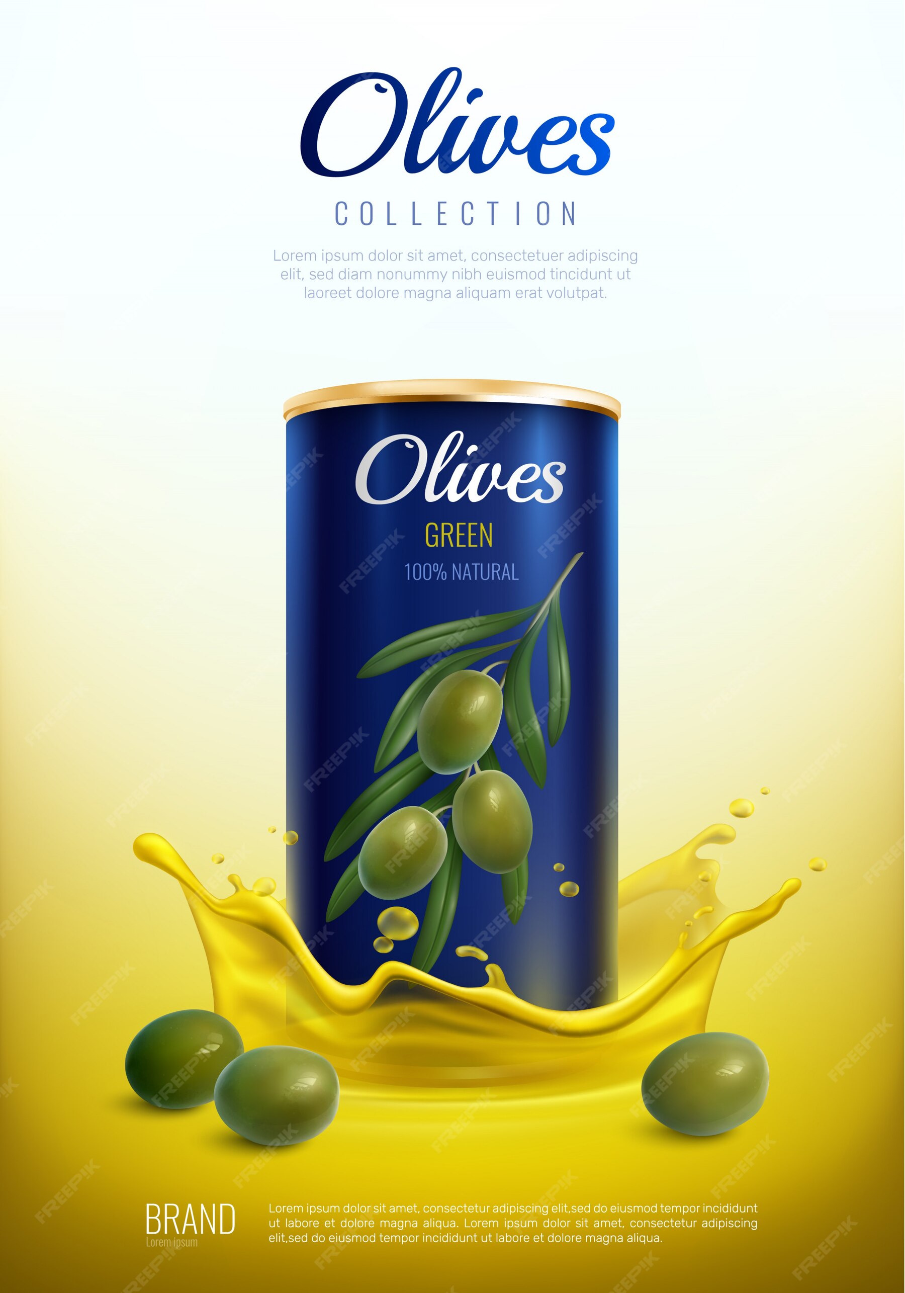 Free Vector Realistic Canned Olives Advertising Composition 