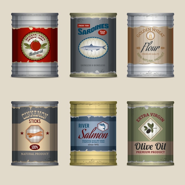 Realistic cans with labels