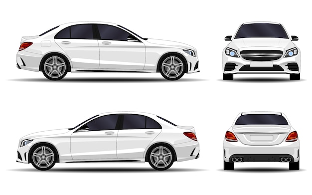 Premium Vector | Realistic car. sedan. front view; side view; back view.