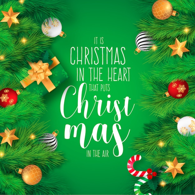 Realistic christmas background with ornaments and quote | Free Vector