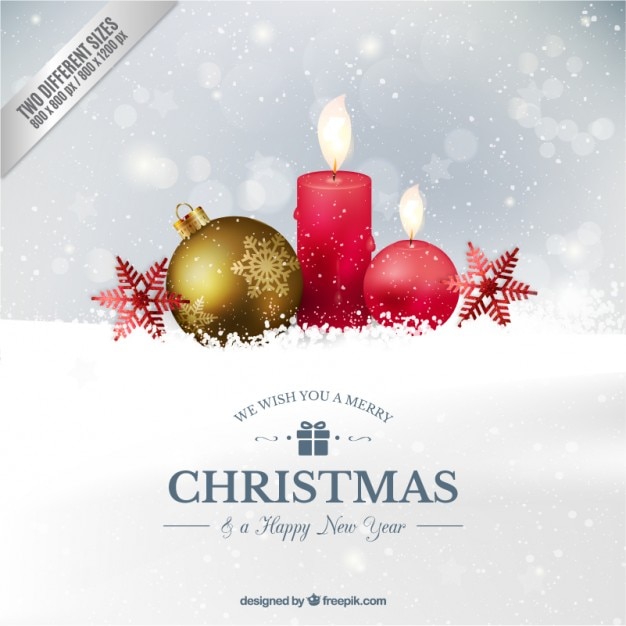 Realistic Christmas ball and candles Background Free Vector