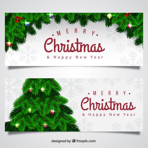 Free Vector | Realistic christmas banners with tree