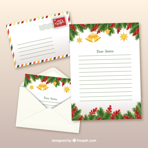 Realistic christmas letter with envelopes | Free Vector