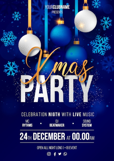 Realistic Christmas Party Poster Ready to Print Free Vector