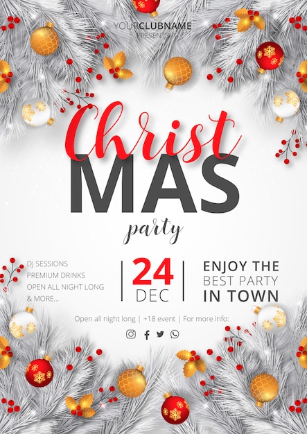 Free Vector Realistic christmas party poster template