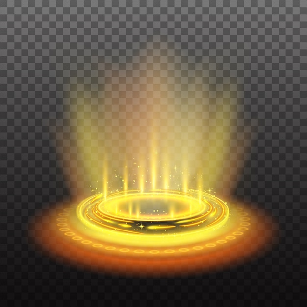 Realistic circular magic portal with yellow light streams and sparkles ...