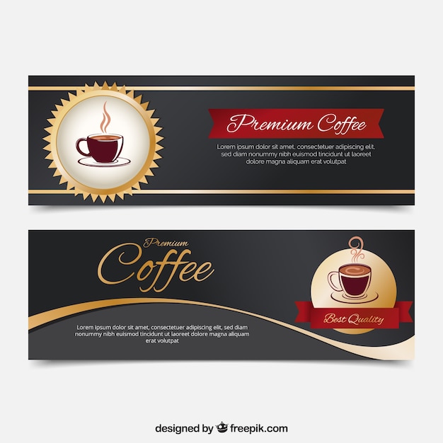 Download Realistic coffee banners with golden details Vector | Free ...
