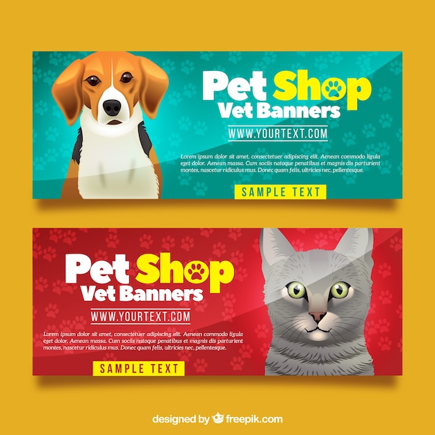 Realistic collection of banners with animals Free Vector