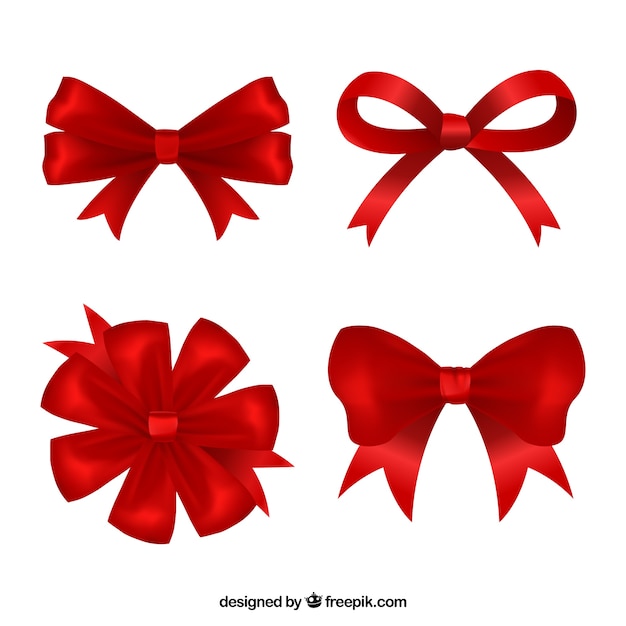 Realistic collection of red bows Vector Free Download