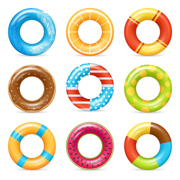 Download Realistic colorful life rings set | Free Vector