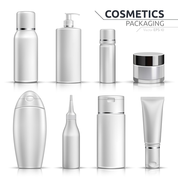 Download Realistic Cosmetic bottles mock up set on white background Vector | Premium Download