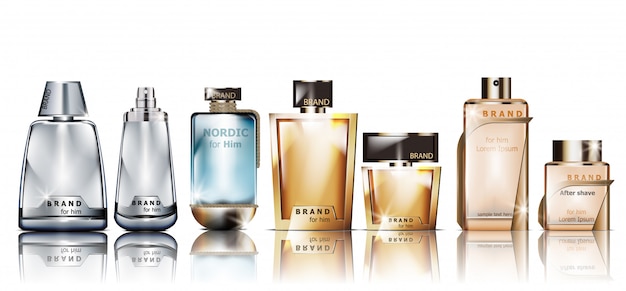 Download Realistic cosmetic perfume bottles mockup Vector | Premium ...