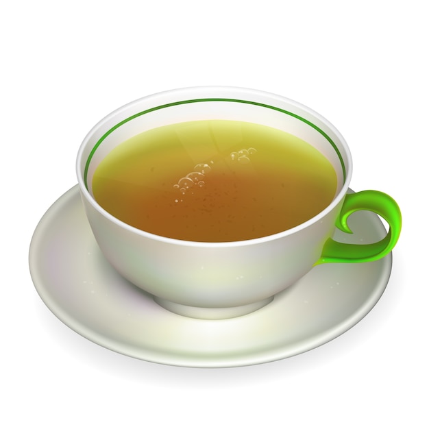 リアルなお茶のイラストにはグラデーションメッシュが含まれています プレミアムベクター