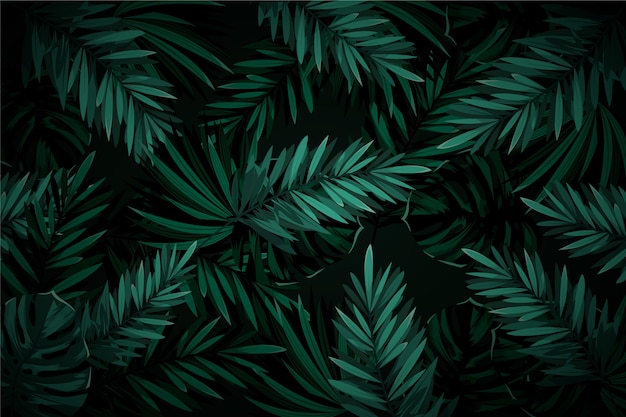 Realistic dark tropical leaves background | Free Vector