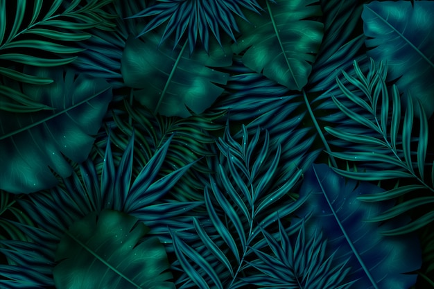 Free Vector | Realistic dark tropical leaves background