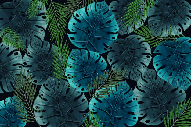 現実的な暗い熱帯の葉の壁紙 無料のベクター