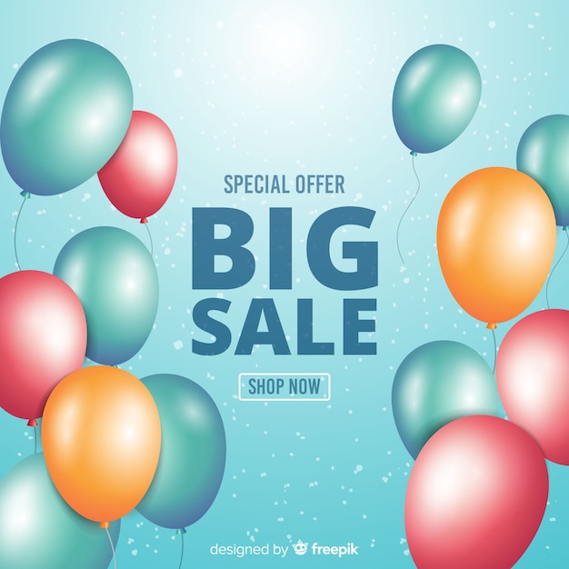 Realistic decorative balloons sales background Free Vector