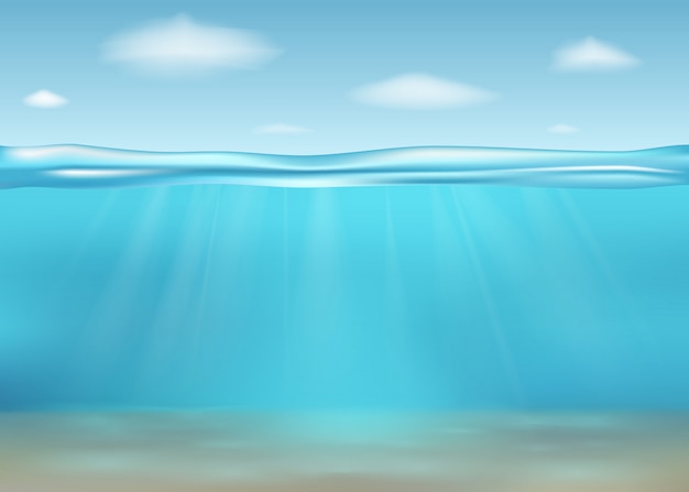 Realistic deep underwater sea. banner with horizontal transparent water ...