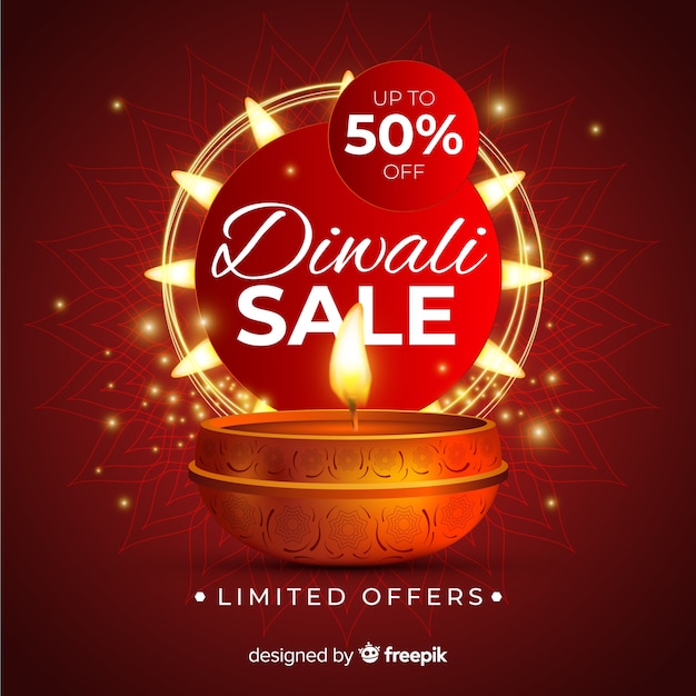 Realistic design diwali sale with 50% off Vector | Free Download