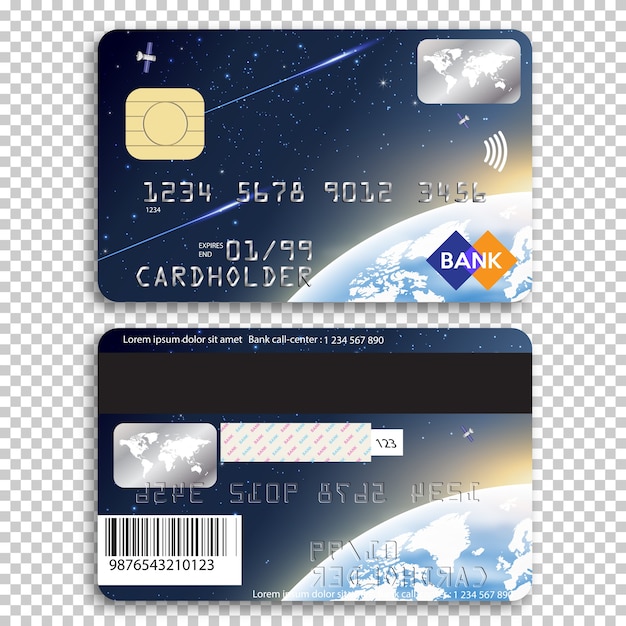 Realistic detailed credit card. front and back side ...