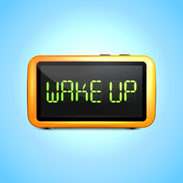 Realistic digital alarm clock with lcd display wake up concept text Free Vector