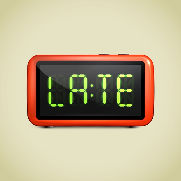 Realistic digital alarm clock with lcd display wake up concept text Premium Vector