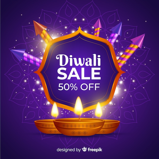 Realistic diwali sale with 50% off Vector | Free Download