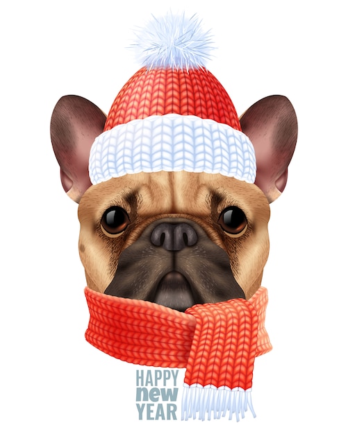 Download Realistic dog bulldog christmas illustration Vector | Free ...