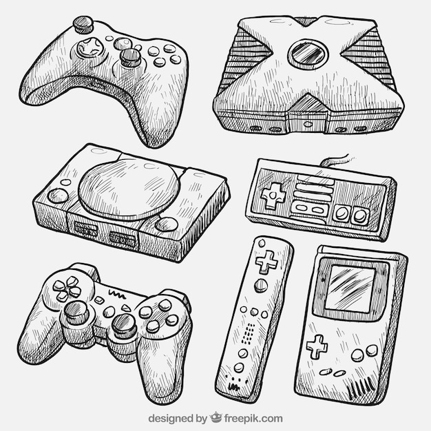 Free Vector | Realistic drawings of different consoles