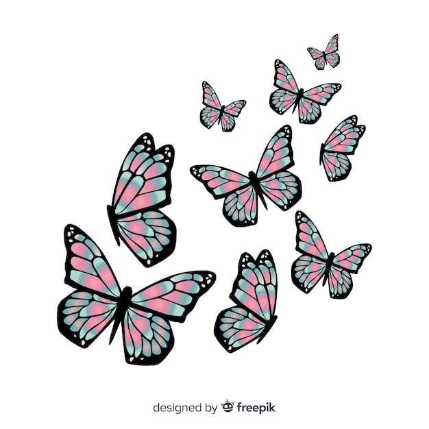 Realistic duotone butterflies group flying | Free Vector