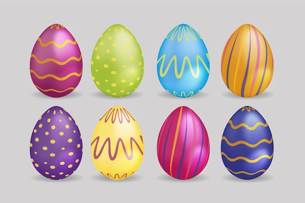 Realistic easter day eggs with curvy lines and dots Free Vector