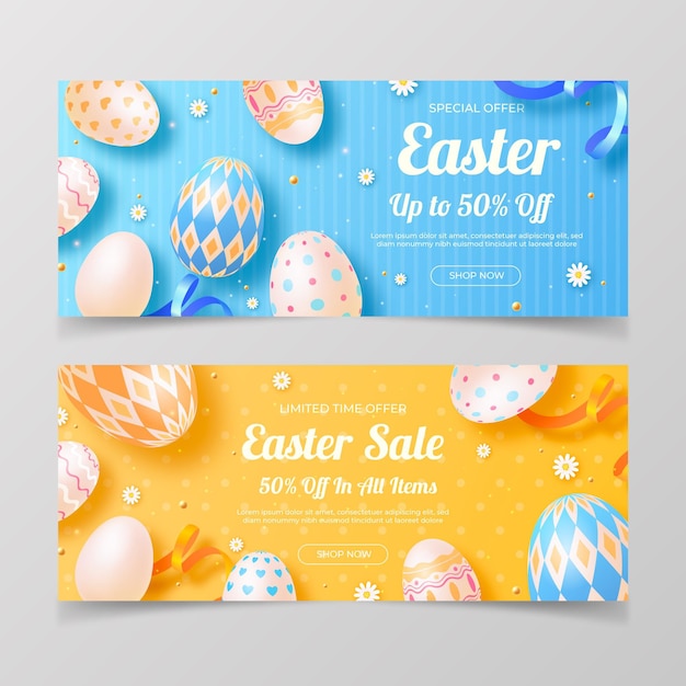 Realistic easter sale banners set Free Vector
