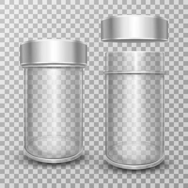 Download Free Vector Realistic Empty Glass Jars With Silver Metal Lids