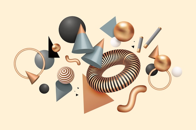 Realistic floating geometric shapes background Free Vector